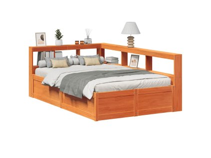 Postel s knihovnou bez matrace hnědá 120x190 cm masiv borovice 3324480