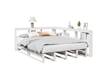 Postel s knihovnou bez matrace bílá 140x200 cm masivní borovice 3324500