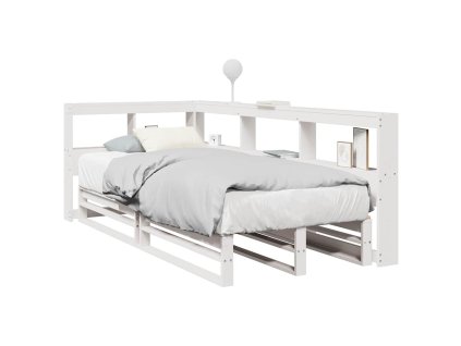 Postel s knihovnou bez matrace bílá 90x190 cm masivní borovice 3324521