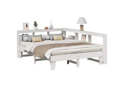 Postel s knihovnou bez matrace bílá 140x200 cm masivní borovice 3324539