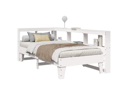 Postel s knihovnou bez matrace bílá 100x200 cm masivní borovice 3324545