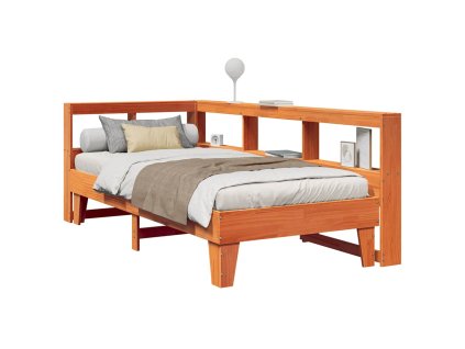 Postel s knihovnou bez matrace hnědá 90x200 cm masivní borovice 3324549