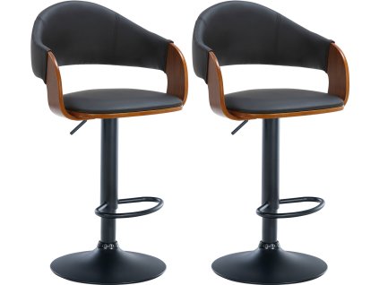 Sada 2 barových židlí Nilse imitace kůže (Barva ořech/černá, Materiál rámu Kov v chromovém vzhledu)