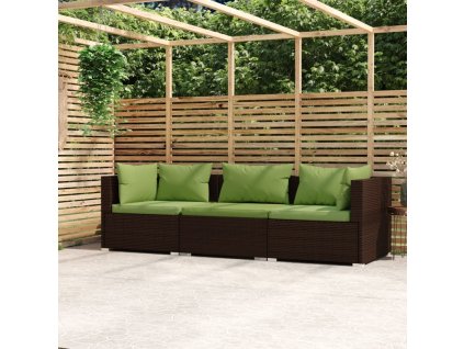 3místná pohovka s poduškami hnědá polyratan 317555