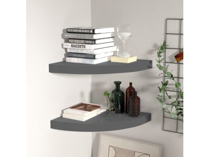323914 vidaXL Floating Corner Shelves 2 pcs High Gloss Grey 35x35x3,8 cm MDF 323914
