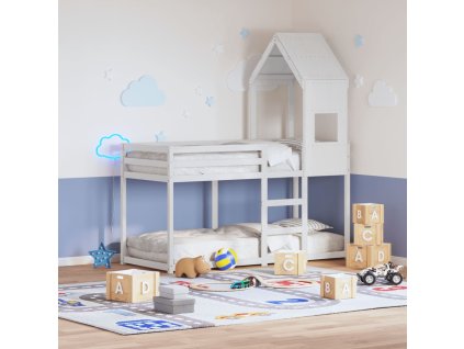 Patrová postel se střechou bílá 90x190 cm masivní borové dřevo 3282003