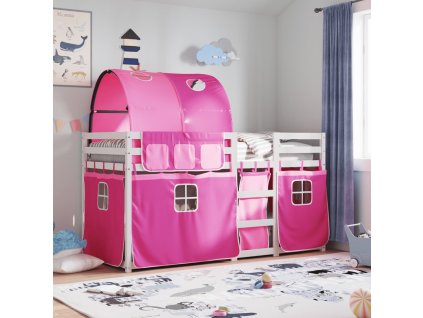 Dětská patrová postel se závěsy růžová 90 x 190 cm borovice 3283999