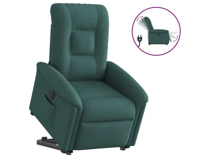 Elektrické zvedací polohovací křeslo tmavě zelené textil 3303280