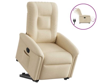 Elektrické zvedací polohovací křeslo krémové textil 3303282