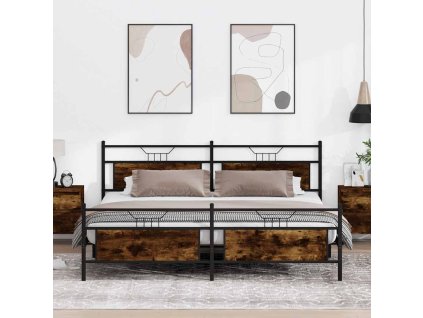 Kovový rám postele bez matrace kouřový dub 193 x 203 cm 3325095