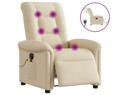 Elektrické masážní polohovací křeslo krémové textil 3303252