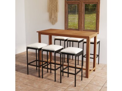 7dílný zahradní barový set s poduškami černý 3068011