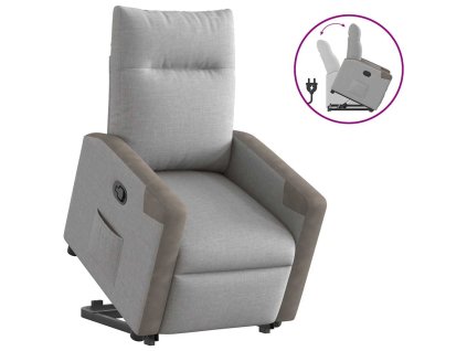 Zvedací polohovací křeslo obláčkově šedé textil 3324089