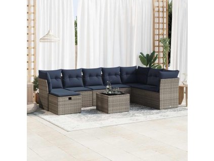 9dílná zahradní sedací souprava s poduškami šedá polyratan 3325347