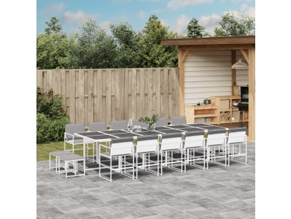 17dílný zahradní jídelní set s poduškami bílý textilen 3295102