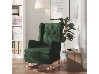 Houpací křeslo s nohami z kaučukovníkového dřeva tmavě zelené 329411