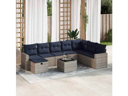 9dílná zahradní sedací souprava s poduškami šedá polyratan 3325447