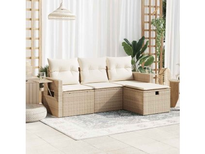 4dílná zahradní sedací souprava s poduškami béžová polyratan 3325454