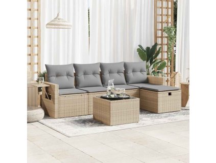 6dílná zahradní sedací souprava s poduškami béžová polyratan 3325475