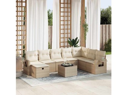 9dílná zahradní sedací souprava s poduškami béžová polyratan 3325544