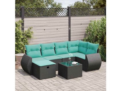7dílná zahradní sedací souprava s poduškami černá polyratan 3325593