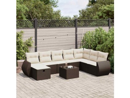 9dílná zahradní sedací souprava s poduškami hnědá polyratan 3325649
