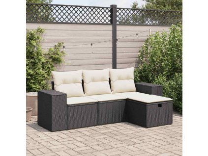 4dílná zahradní sedací souprava s poduškami černá polyratan 3325652