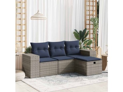 4dílná zahradní sedací souprava s poduškami šedá polyratan 3325657