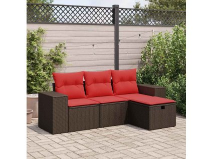 4dílná zahradní sedací souprava s poduškami hnědá polyratan 3325660