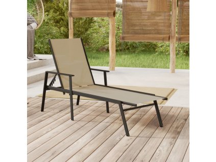 Zahradní lehátko ocel a textilenová tkanina krémové 317597