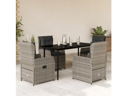 5dílný zahradní jídelní set s poduškami šedý polyratan 3262856