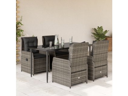 5dílný zahradní jídelní set s poduškami šedý polyratan 3262857