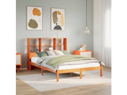 Postel s knihovnou bez matrace hnědá 120x190 cm masiv borovice 3321599