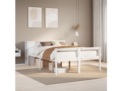 Postel s knihovnou bez matrace bílá 140x190 cm masivní borovice 3321966