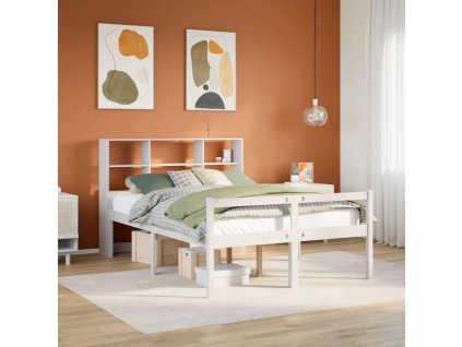 Postel s knihovnou bez matrace bílá 140x190 cm masivní borovice 3322009