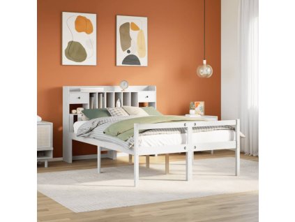 Postel s knihovnou bez matrace bílá 140x190 cm masivní borovice 3322048