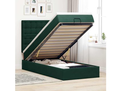 Osmanský rám postele s matracemi tmavě zelené 100x200cm samet 3314447