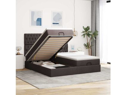 Osmanský rám postele s matrací tmavě hnědá 180x200cm textil 3314565