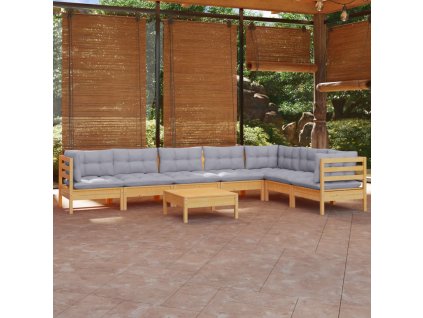8dílná zahradní sedací souprava šedé podušky masivní borovice 3096700