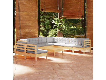 10dílná zahradní souprava šedé podušky masivní borovice 3096832