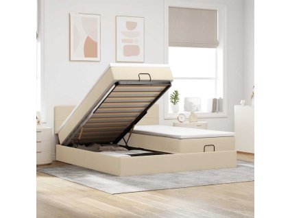 Osmanský rám postele s matrací krémová 200x200cm textil 3312855