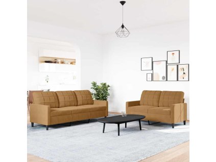 2dílná sedací souprava s poduškami hnědá samet 3278398