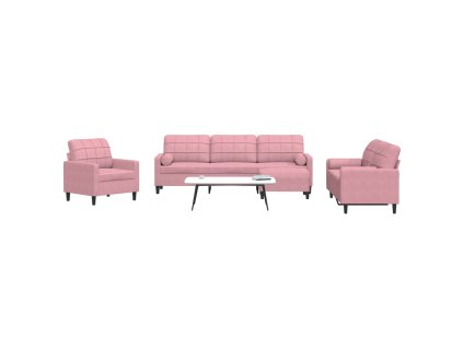 4dílná sedací souprava s poduškami a podhlavníky růžová samet 3278464