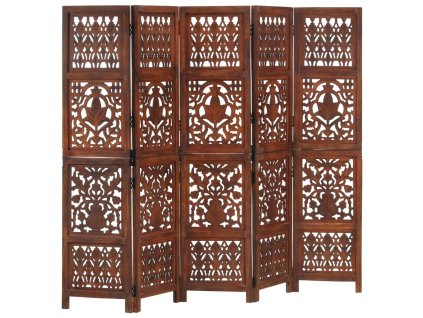 Ručně vyřezávaný 5dílný paraván hnědý 200 x 165 cm mangovník 285335