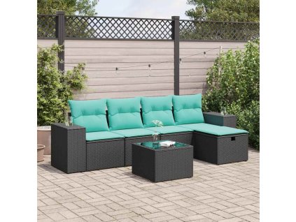 6dílná zahradní sedací souprava s poduškami černá polyratan 3325673
