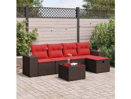 6dílná zahradní sedací souprava s poduškami hnědá polyratan 3325680