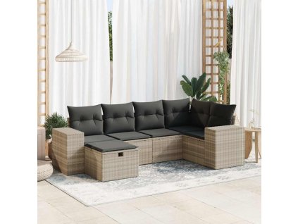 6dílná zahradní sedací souprava a podušky světle šedá polyratan 3325688