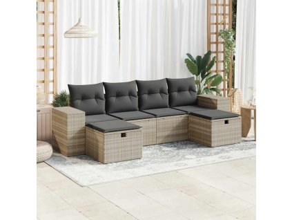 6dílná zahradní sedací souprava a podušky světle šedá polyratan 3325728