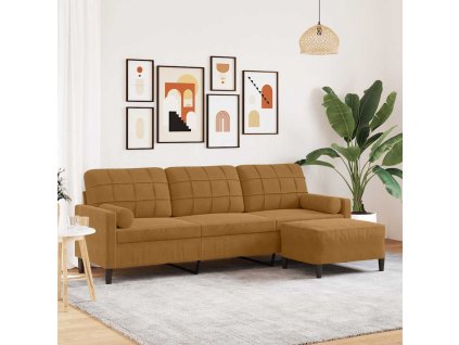 3místná pohovka s podnožkou hnědá 210 cm samet 3278284