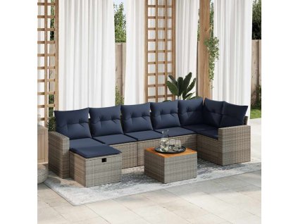8dílná zahradní sedací souprava s poduškami šedá polyratan 3325799